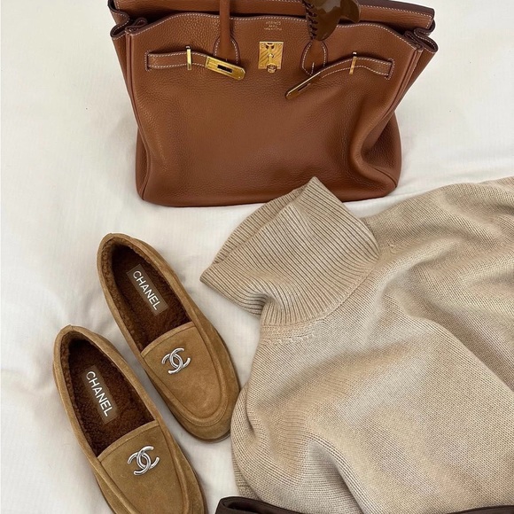 CHANEL Brown Suede Loafers with Silver Logo - Picture 3 of 3